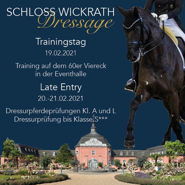 Den Beginn der diesjährigen Events in Wickrath bildet das Schloss Wickrath Dressage Late Entry. Weitere Termine für 2021 folgen zeitnah..